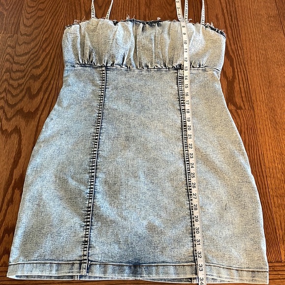 H&M tank sundress spaghetti straps denim stretch ruched bodice zippered Large - Picture 11 of 12